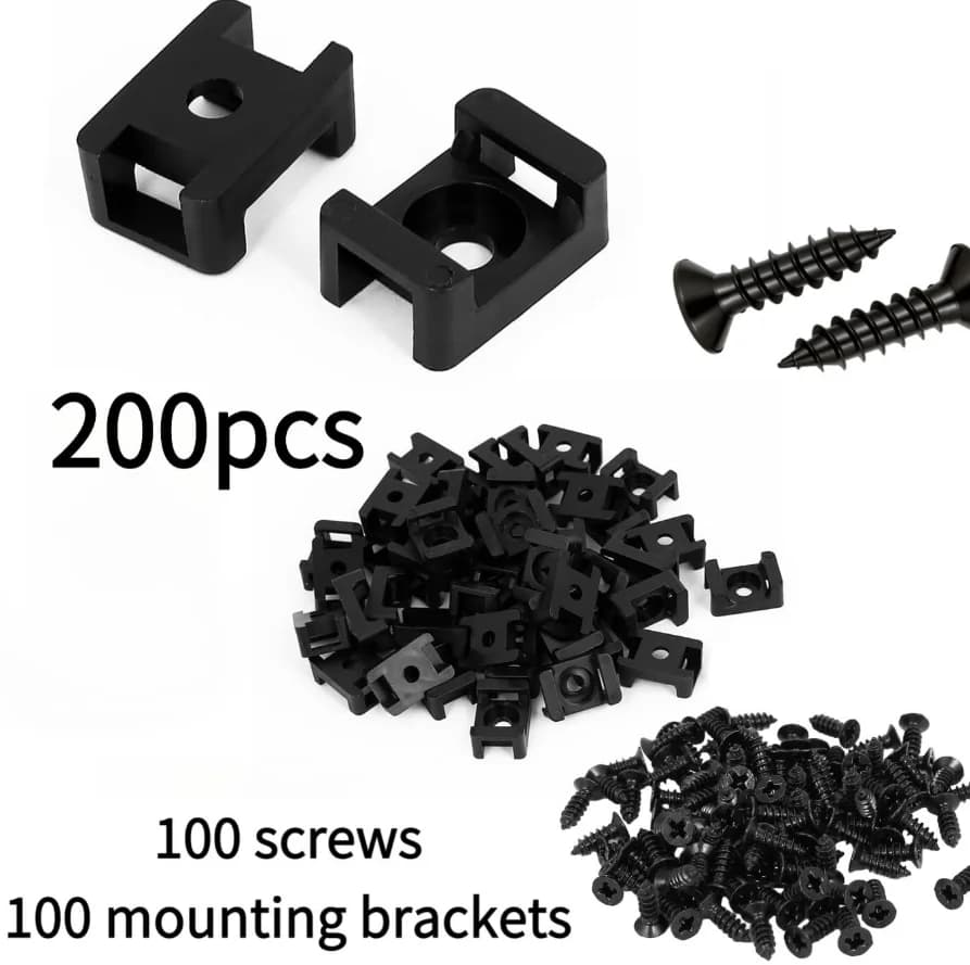 100 Sets Cable Tie Mount Base Kit 100Pcs Mounting Bases +100Pcs Screws Self‑Adhesive Cable Holder For Wall Desk TV PC Home Offic
