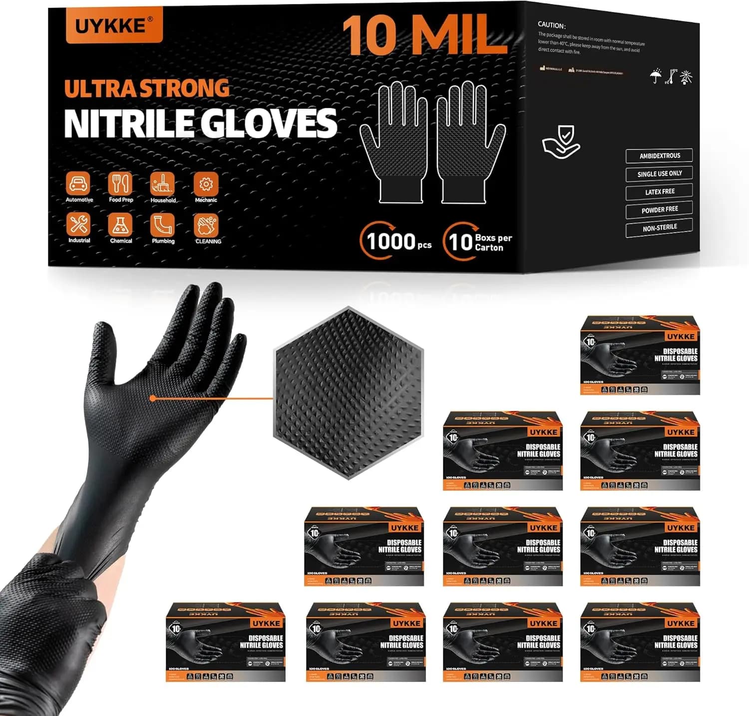 Guanti in Nitrile Resistenti da 10 Mil, Monouso per Cucina e Uso Industriale, Senza Lattice, 1000 Pezzi