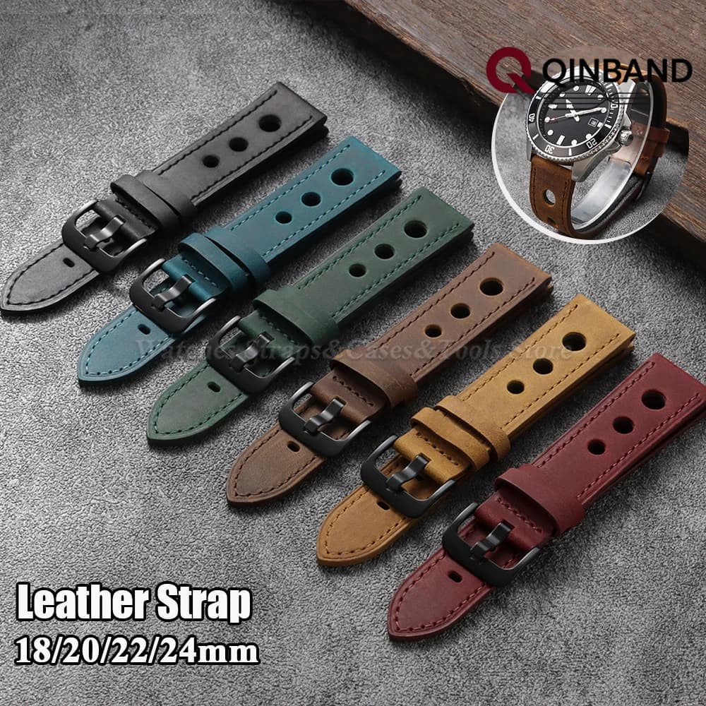 Vintage Breathable Leather Watch Band 18mm 20mm 22mm 24mm Soft Watch Bracelets for Smartwatch Men Women Watch Strap Accessories