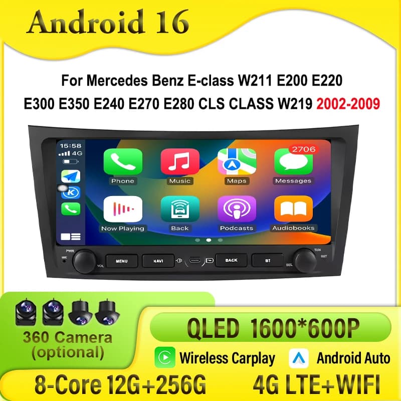 Carplay Android 16 Car Radio Player For Mercedes Benz E-class W211 E200 E220 E300 E350 E240 E270 E280 CLS CLASS W219 2002-2009