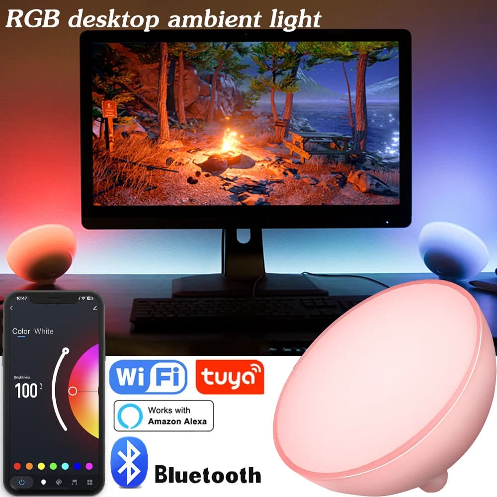 WiFi+Bluetooth Smart Portable Dimmable Table Lamp Atmosphere Light New 1 PCS Desktop Small Night Bowl Lamp for Bedroom Game Room