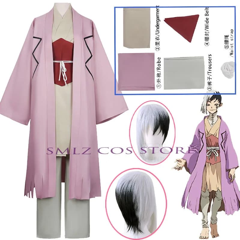 Costume Cosplay Asagiri Gen, Abito Anime Dr, Mantello, Uniforme, Set con Parrucca, Outfit per Feste di Halloween per Donne e Uomini Adulti