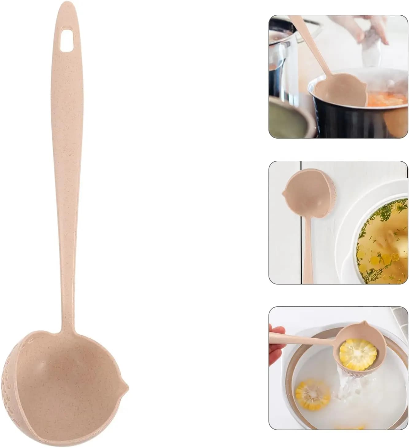 1 piece 2 in 1 tablespoon wheat straw soup handle long spoon kitchen soup spoon soup with filter filter YY077
