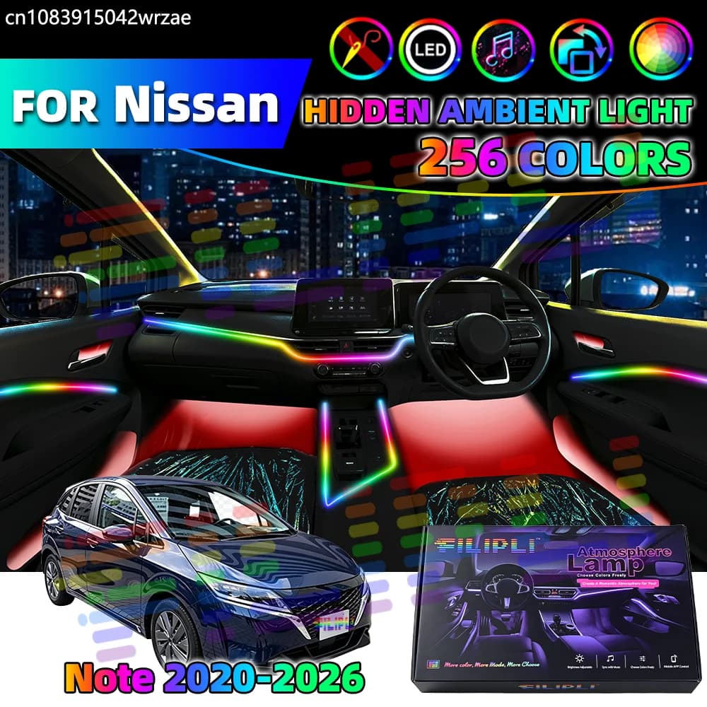 18 in 1 For Nissan Note 2020-2026 Years Car Interior Ambient Lights Strips Breathing Lighting Kit App Control Auto LED strips