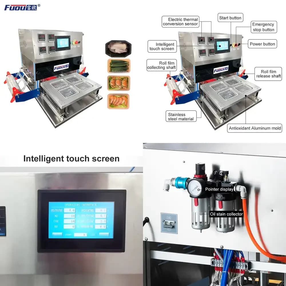 Automatic Pneumatic Plastic Sealer for Fast Food Containers Wrapping Machine for Chicken Meat Noodles and Tofu