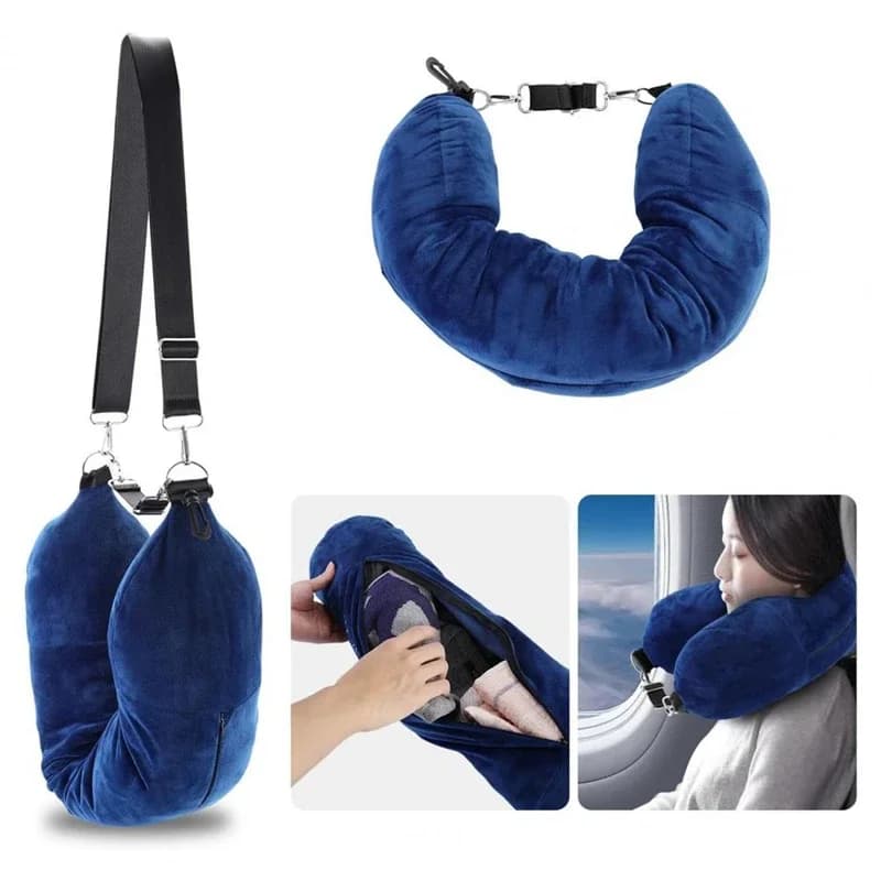 Travel Pillow Neck Support Portable Fillable Neck Pillow Space-saving Neck Travel Cushion Flight Travel Accessories