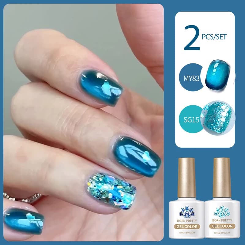 BORN PRETTY 2 Pz/set 10ml Acqua Luce Gatto Gel Magnetico con Paillettes Glitter Smalto Gel Soak Off Gel UV Manicure Nail Art Vernice