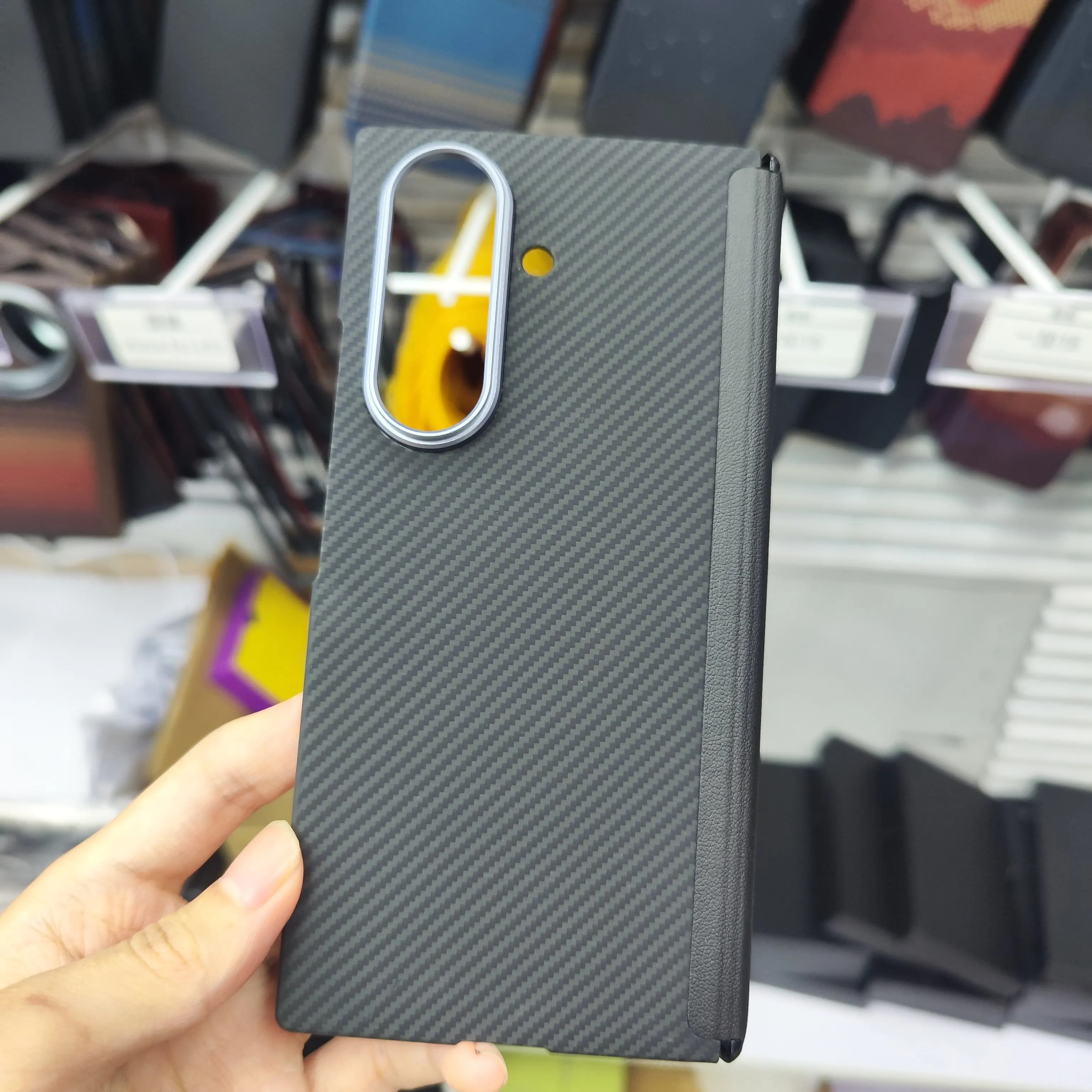 Nuova custodia magnetica per telefono con cerniera in Kevlar Z TriFold in fibra di carbonio, resistente alle cadute 600D