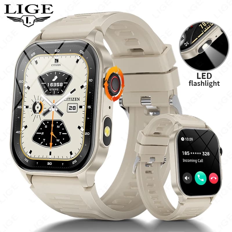 LIGE 2024 Astuto Della Vigilanza Delle Donne Degli Uomini 2.01 "Schermo HD LED Torcia Elettrica SpO2 Monitor di Salute Orologio Sportivo Chiamata Bluetooth Smartwatch Da Uomo