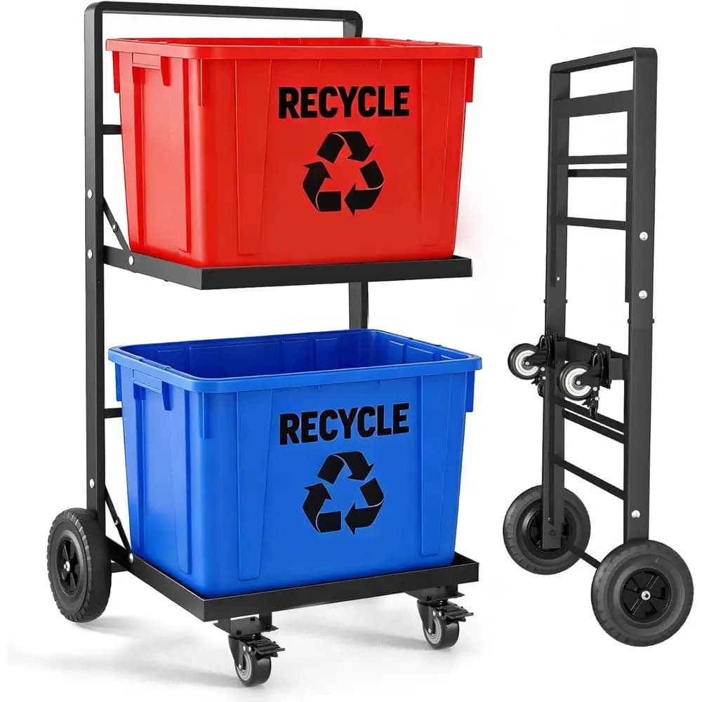 Carrello Portarifiuti a 2 Livelli Resistente e Riciclabile con Ruote Bloccabili per Vari Spazi