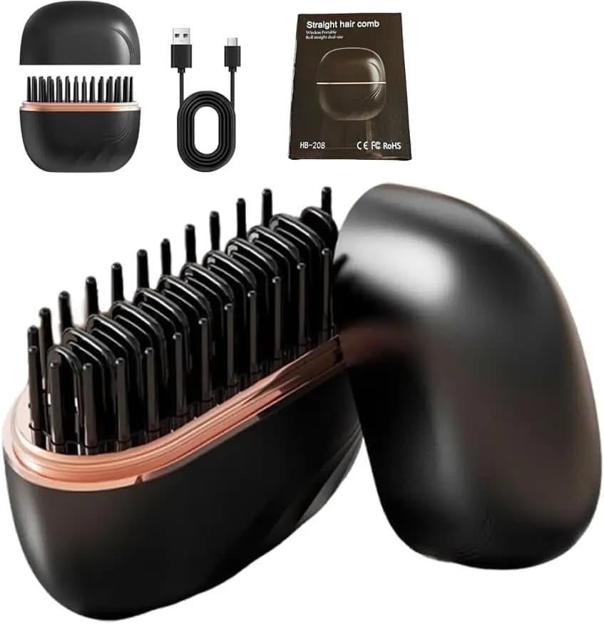 Mini hair plate with electric heating, portable hairdresser brush, hair dish comb rechargeable