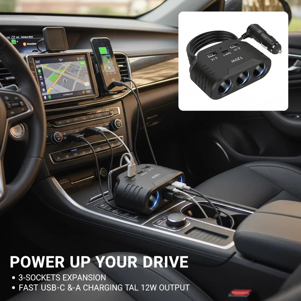Fast PD QC3.0 Dual USB 120W Charger for Auto, 12V 24V Power Adapter for DVR and Dashcam