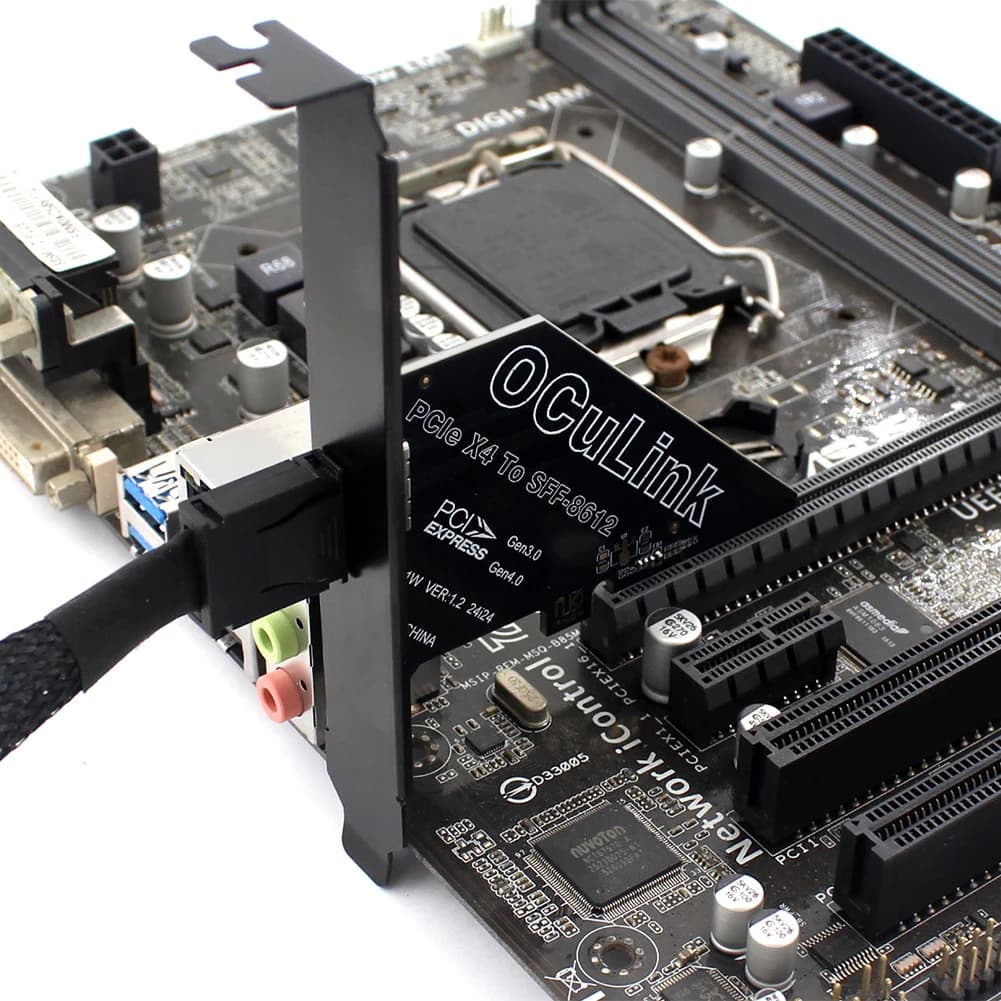 Adattatore PCIe a SFF-8611 e SFF-8612, Scheda Adattatore Esterna PCIe Oculink SFF-8612, Adattatore PCIe 4.0 X4/X1 da SSD a U.2 Oculink SFF-8612