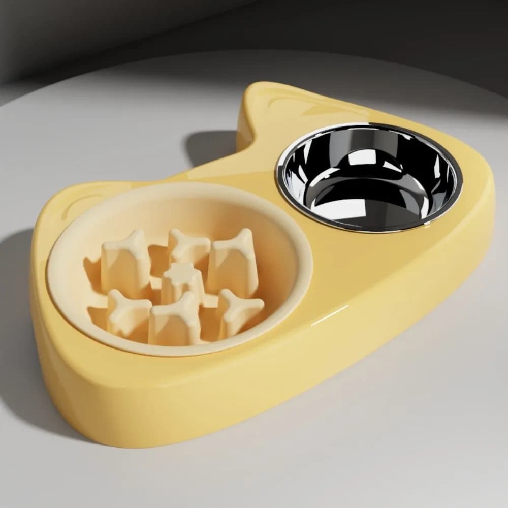 Ciotola 2-in-1 Portatile per Animali Domestici, Alimentatore Lento con Doppio Scomparto, Base Antiscivolo e Antirovesciamento, per Gatti e Gattini