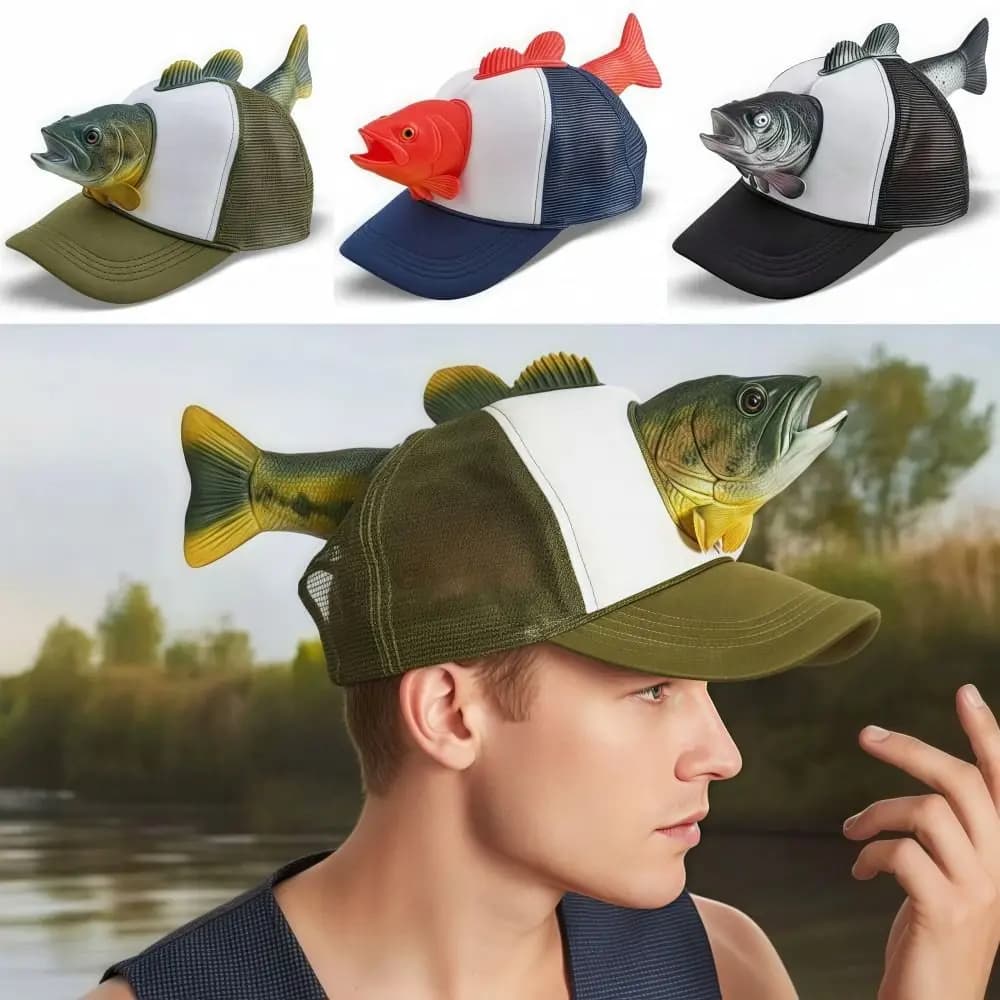 Funny 3D Fish Animal Trucker Hat Mesh Adjustable Fit Novelty Fishing Hat Breathable One Size Baseball Cap For Men Women