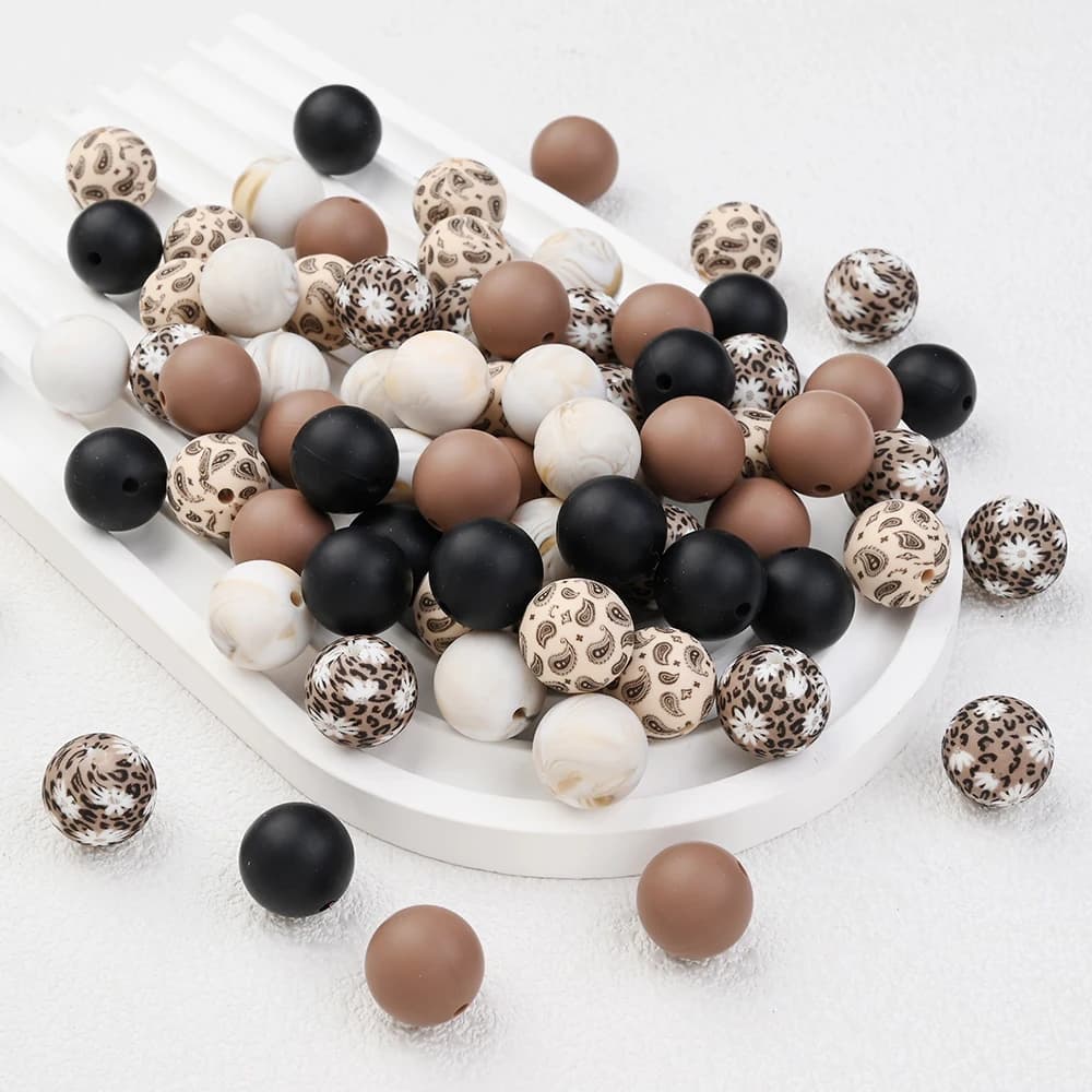29 pezzi perline in silicone con stampa leopardata perline in silicone per uso alimentare per il comfort del bambino giocattoli da masticare catenelle per ciuccio accessori