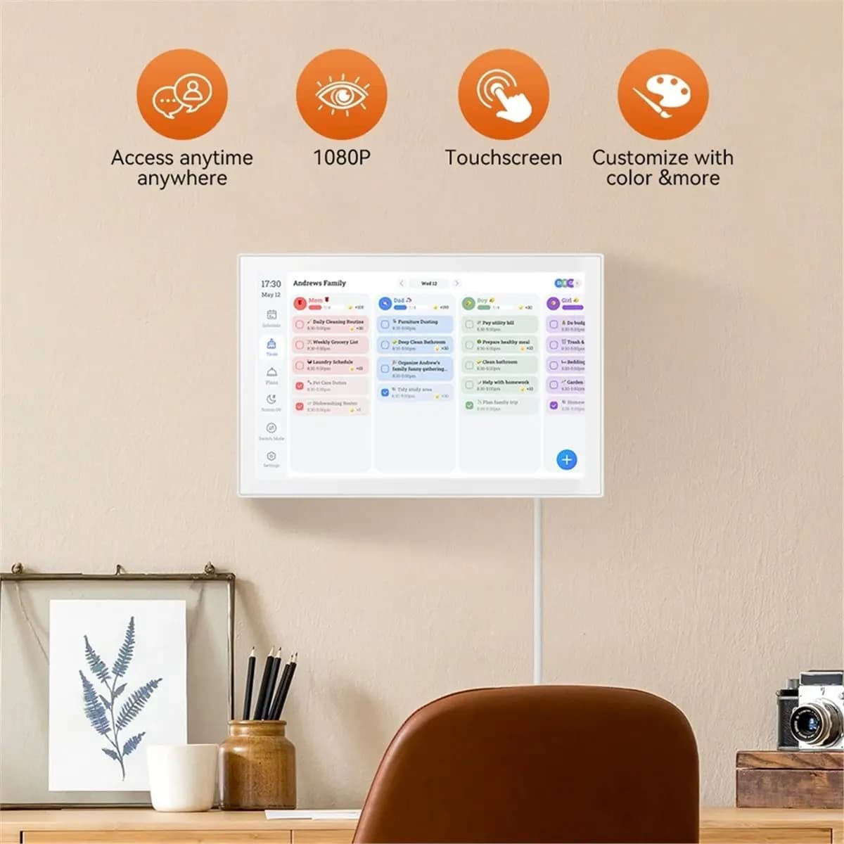 【ABODE】 Agenda familiare intelligente da 10,1 pollici Calendario digitale 1920 X 1080 Touch screen IPS Display HD per orari familiari Spina UE