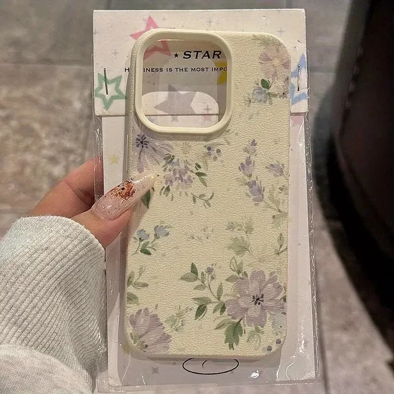 Custodia per telefono elegante con fiori viola chiaro per iPhone 17 16e 16 15 14 13 12 11 Pro Max Plus X XR XSMax Cover posteriore in similpelle