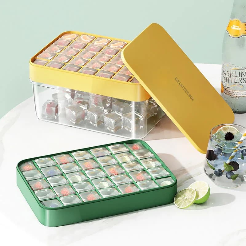 Vassoio per cubetti di ghiaccio Stampo in silicone con coperchio Scatola di immagazzinaggio 35/70-cubi Stampi per cubetti di ghiaccio a rilascio facile Bar da cucina Strumenti per bevande ghiacciate fai-da-te