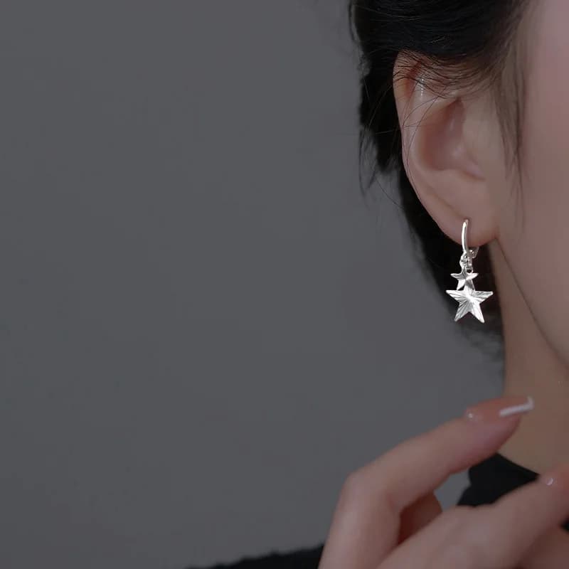 Orecchino a cerchio con stella nappa placcata in argento moda per accessori per gioielli da festa per ragazze da donna e1705