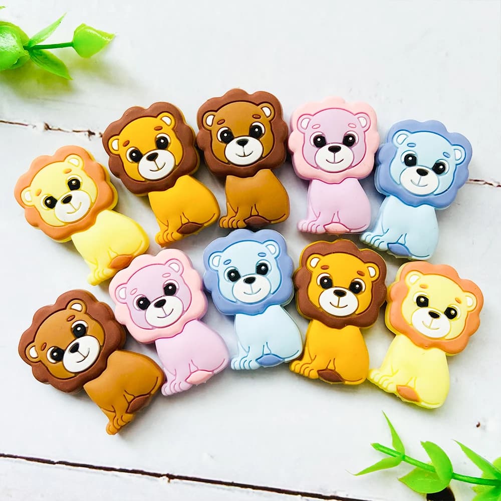 10 pz Silicone Massaggiagengive Perline Leone Giocattolo Del Bambino FAI DA TE Ciuccio Catena Collane Ciondolo Morso Masticare Morso Roditore Dentizione Giocattoli Per Bambini