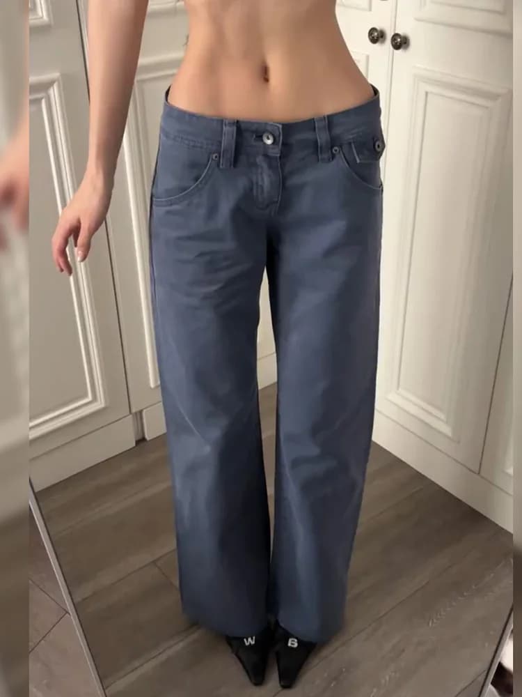Retro American Spicy Girl Design Loose Straight Jeans Women Summer Loose Floor-Length Pants High Waist Denim Casual Wear