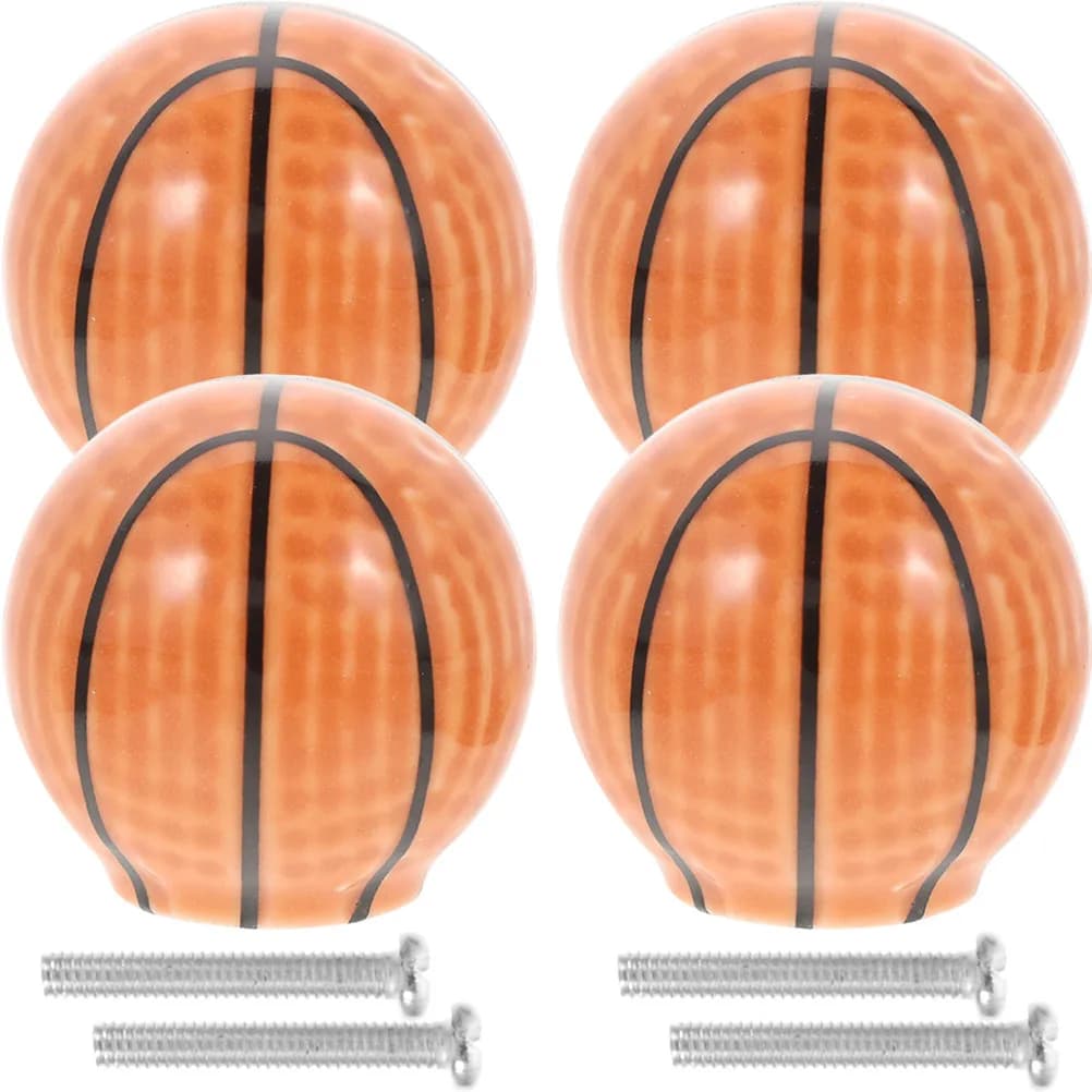 Set di 4 Maniglie Vintage in Ceramica a Forma di Pallone da Basket per Cassetti, Armadi e Mobili