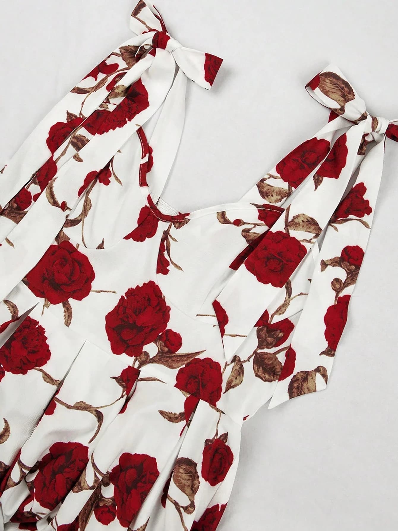 Women's Floral Print Halter Neck Dress With Bow Tie Back And Elastic Waist