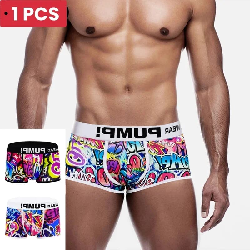 1 pz MP biancheria intima Sexy uomini Boxer vita bassa Bikini uomo Boxer pantaloncini divertenti Graffiti uomini tronchi Gay uomini biancheria intima Boxer MP225