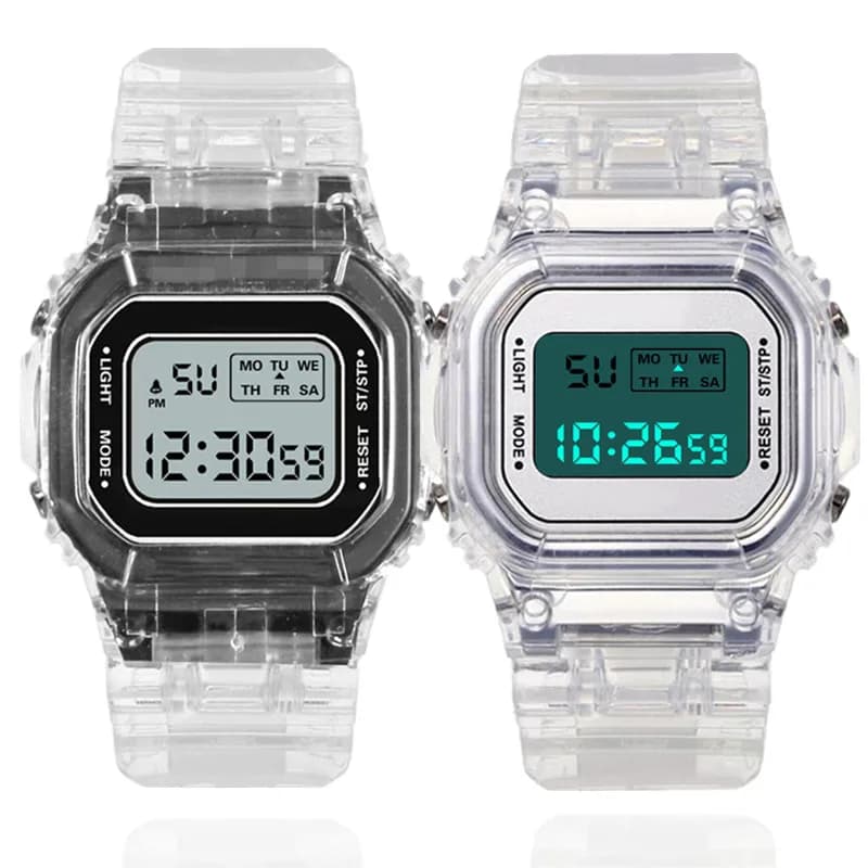 Fashionable Transparent LED Digital Watch for Kids Women's Watch Light Electronic Wrist Watch with Small Square Montre Enfant dial