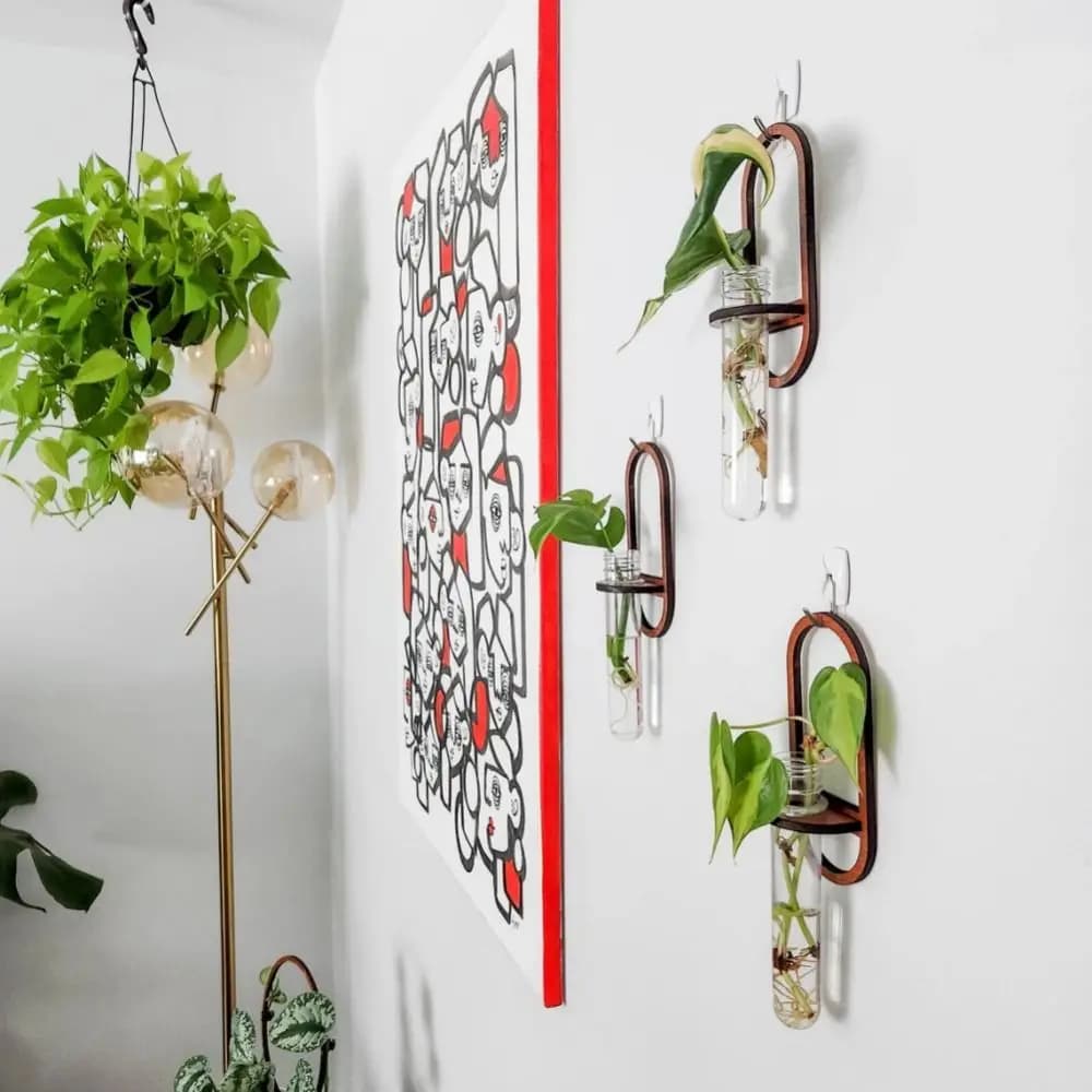 Wall Hanging Wood Hydroponic Plant Rack Durable Handmade Wall Vase Wooden Craft Plant Holder Pendant Artificial Flower