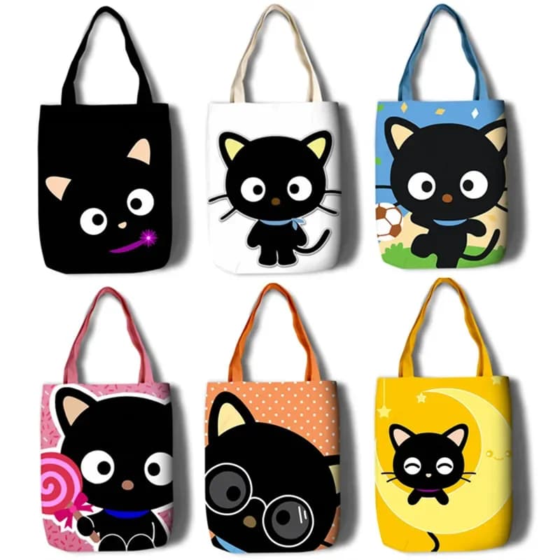 Cute Chococat borse a tracolla in tela donna riutilizzabile Eco Shopper Shopping Bag Cartoon Cat Kawaii School Book Bags for Girls Kids