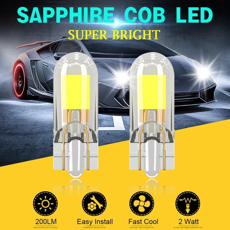 2 pezzi più nuovi T10 LED lampadina W5W zaffiro COB lampadina a cuneo led senza unità cupola lampada da lettura lampadina super luminosa 12V lampadina per auto 6000K