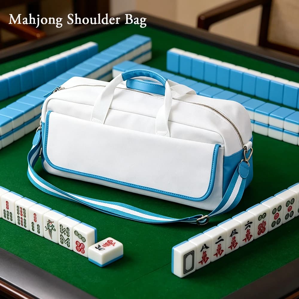 Borsa Extra Large per Mahjong in Tela Resistente con Tracolla e Tasca Frontale, Adatta per Set Completo di Mahjong, Tappetino, Fiches e Dadi