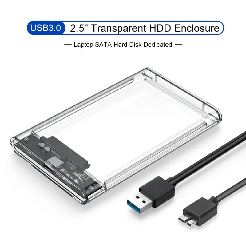 Custodia per disco rigido da 2,5 pollici USB 3.0 / Tipo C a SATA III Disco rigido esterno trasparente SATA 3 a Tipo C Custodia HDD SSD Supporto UASP