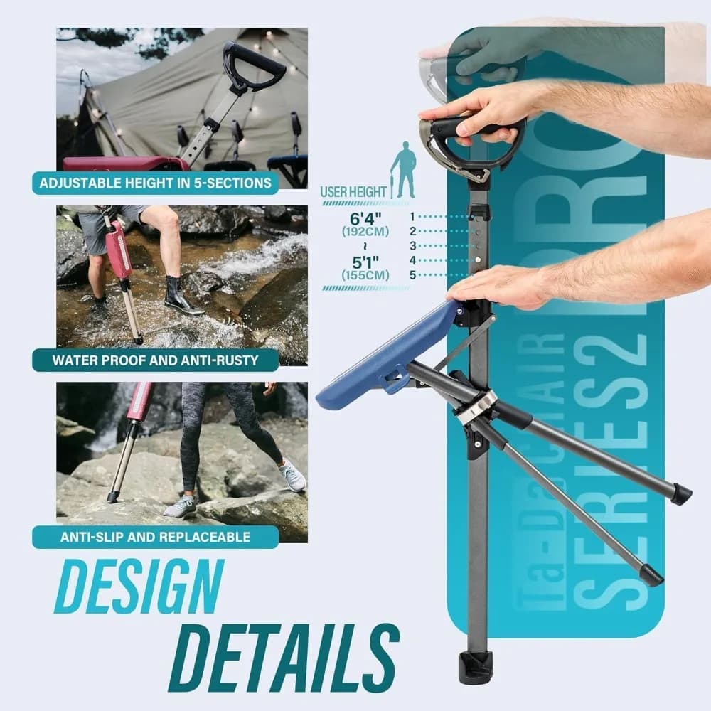 Mobili da Giardino - Bastone da Passeggio Pieghevole Portatile con Sedile, Sedia da Trekking Leggera in Alluminio