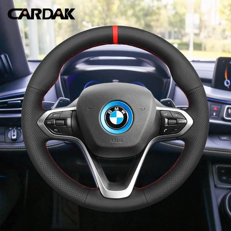 Anti-slip car accessories Black leather steering wheel cover for BMW i8 2014 2015 2016 2017 2018 2019 2020