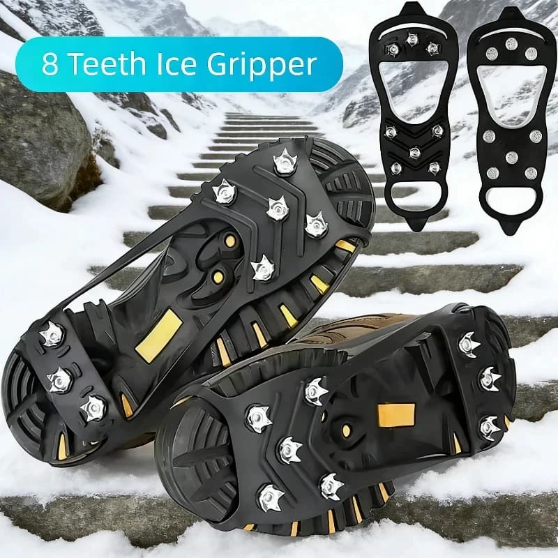 Ramponi Antiscivolo a 8 Denti per Scarpe, Copriscarpe Invernali Antiscivolo per Escursionismo e Alpinismo su Ghiaccio e Neve
