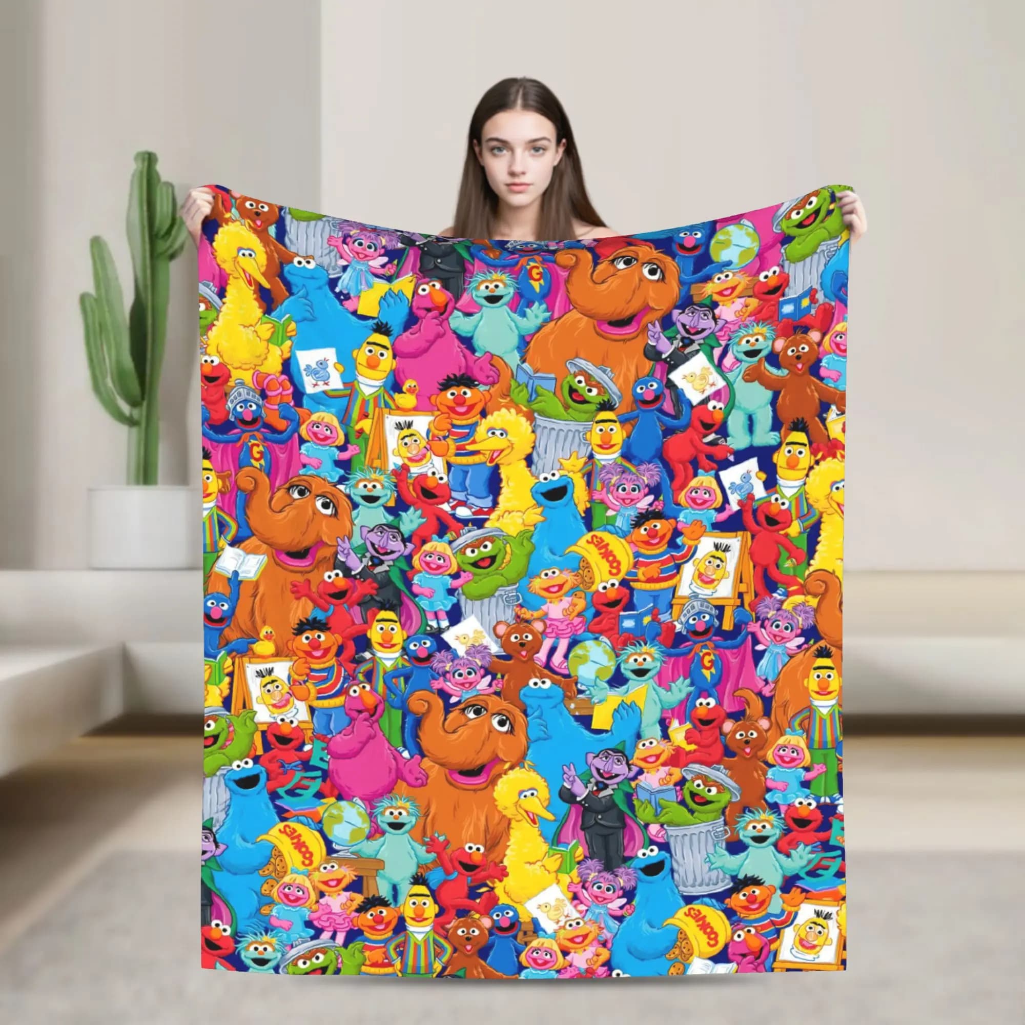 Sesame Street Cartoon Blanket Flannel Spring/Autumn Elmo Friends Breathable Warm Throw Blanket for Sofa Travel Bedspreads