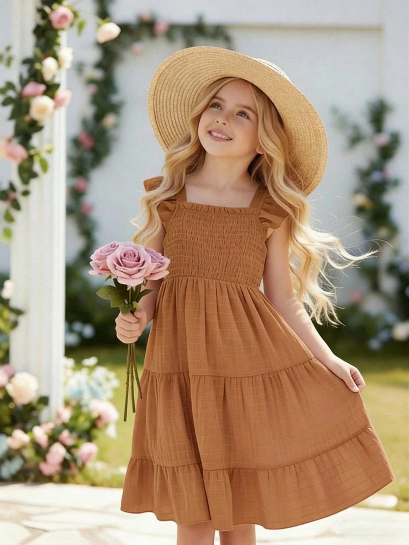 Abito Casual da Donna in Tessuto Texturizzato con Scollo Quadrato, Maniche Corte e Vita Stretta per Vacanze Primavera-Estate