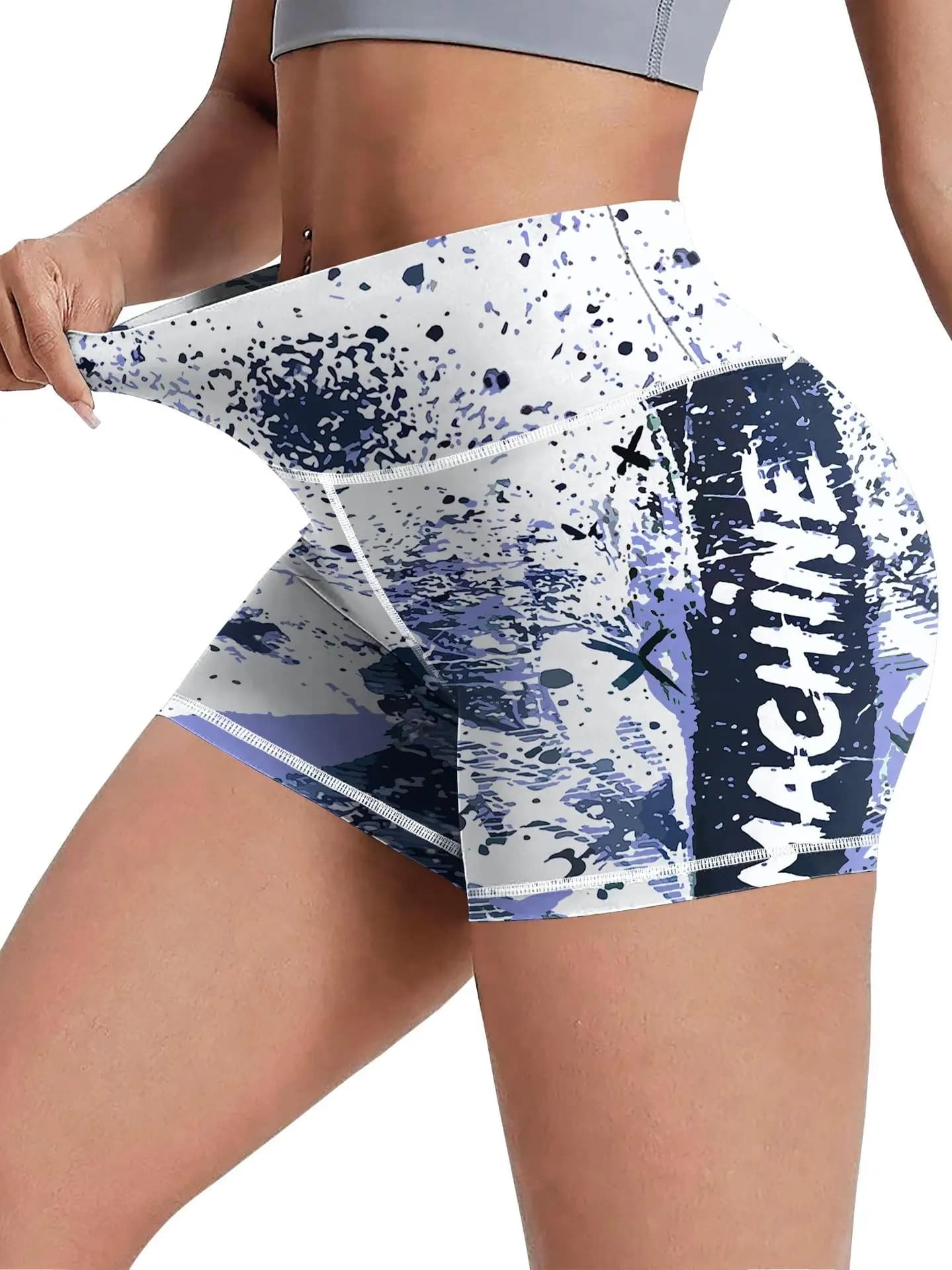 ZJLNA Shorts Affordable Women's Clothing White and Purple Print Women's Leggings Ideal for Exercise Yoga and Outdoor Cycling