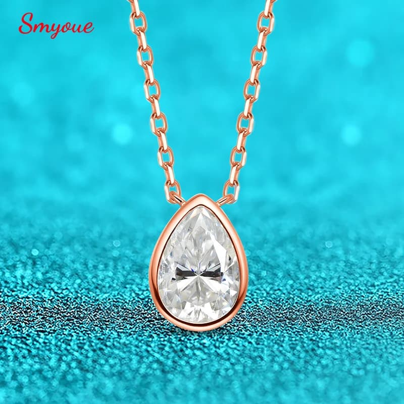 Smyoue Certified 1-3CT Pear Cut Moissanite Necklaces for Women Chain Lab Diamond Pendant Birthday Gift 925 Sterling Silver 100%