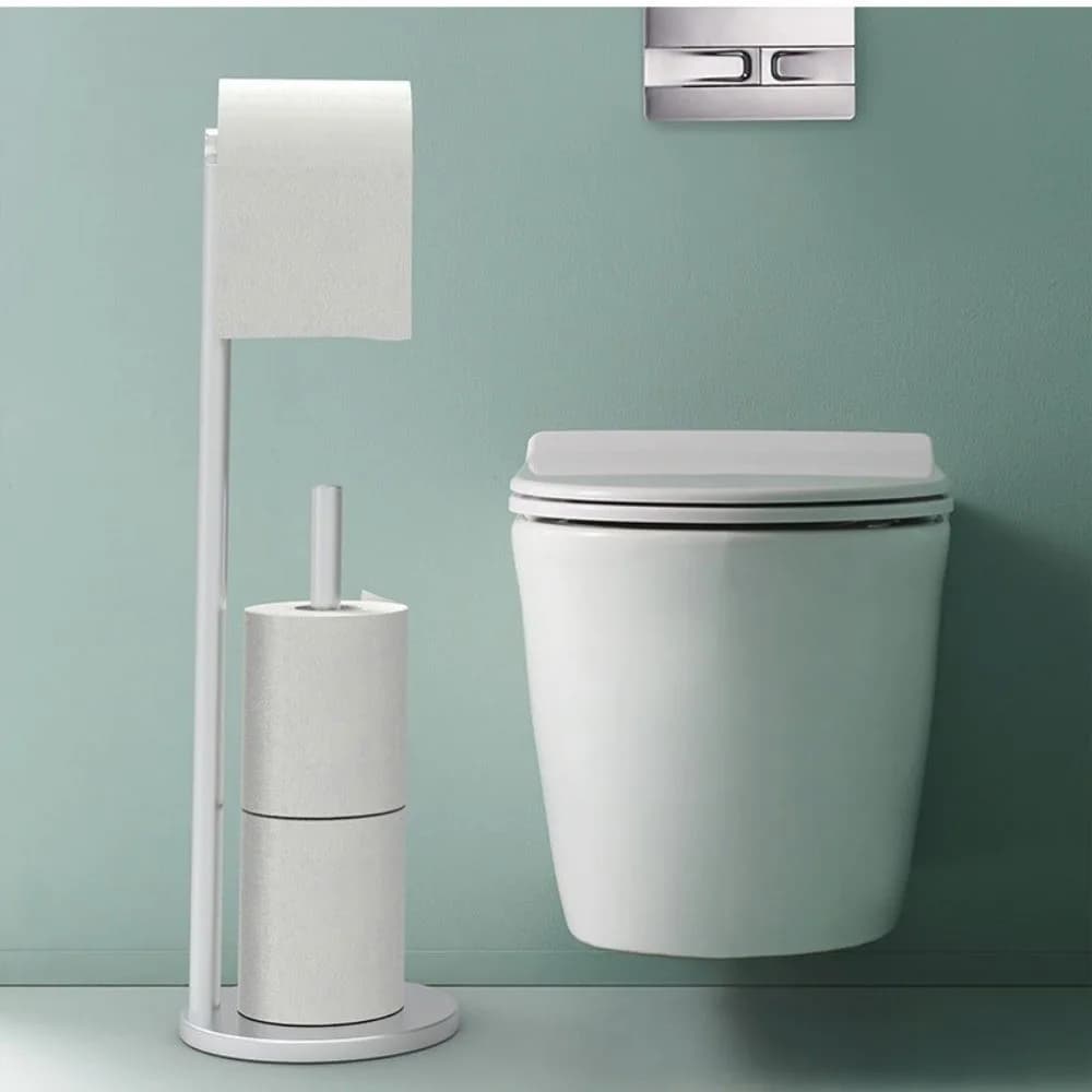 Stainless Steel Toilet Paper Holder Freestanding Base Reserve Storage Tissue Roll Stand No Install Stable Standing