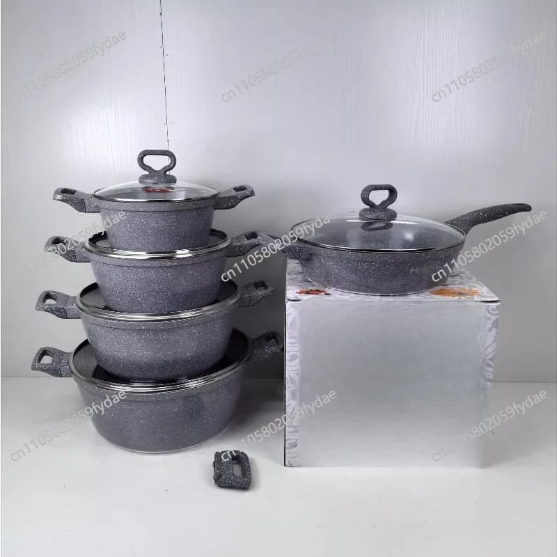 Set di Pentole da 10 Pezzi con Rivestimento Antiaderente, Compatibile con Induzione, Include Padella, Casseruola, Griglia e Pentole per Cucinare