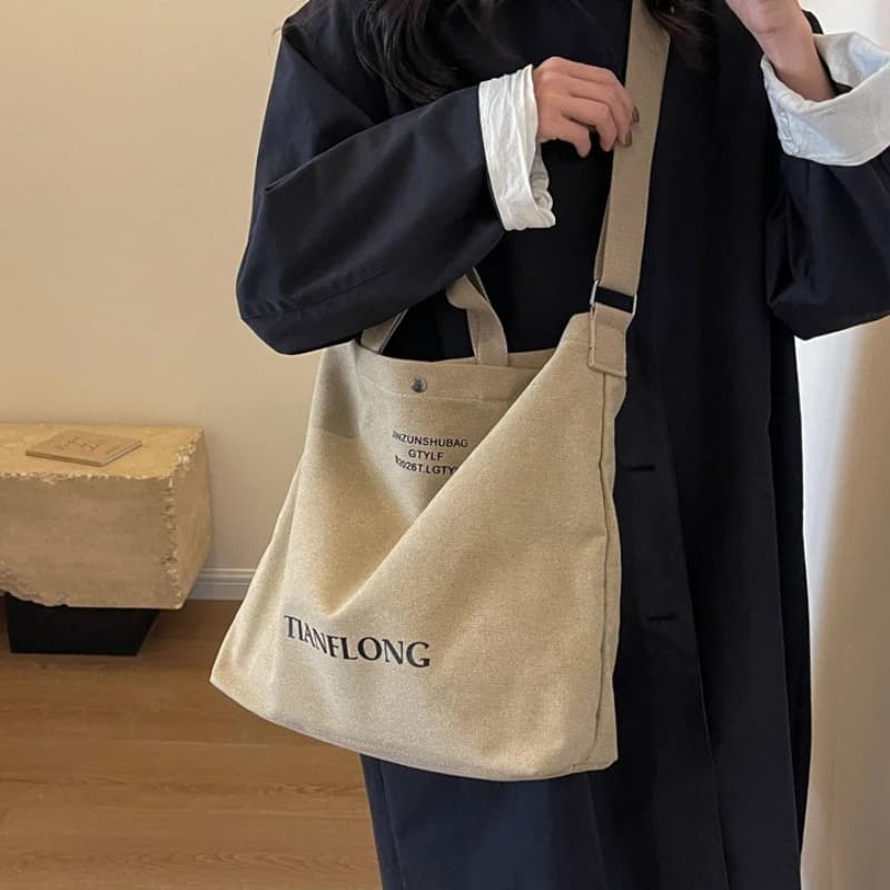 Large capacity backpack Men's and women's shoulder bag canvas crossbody bag Men's handbag College class bag Men's commuter bag