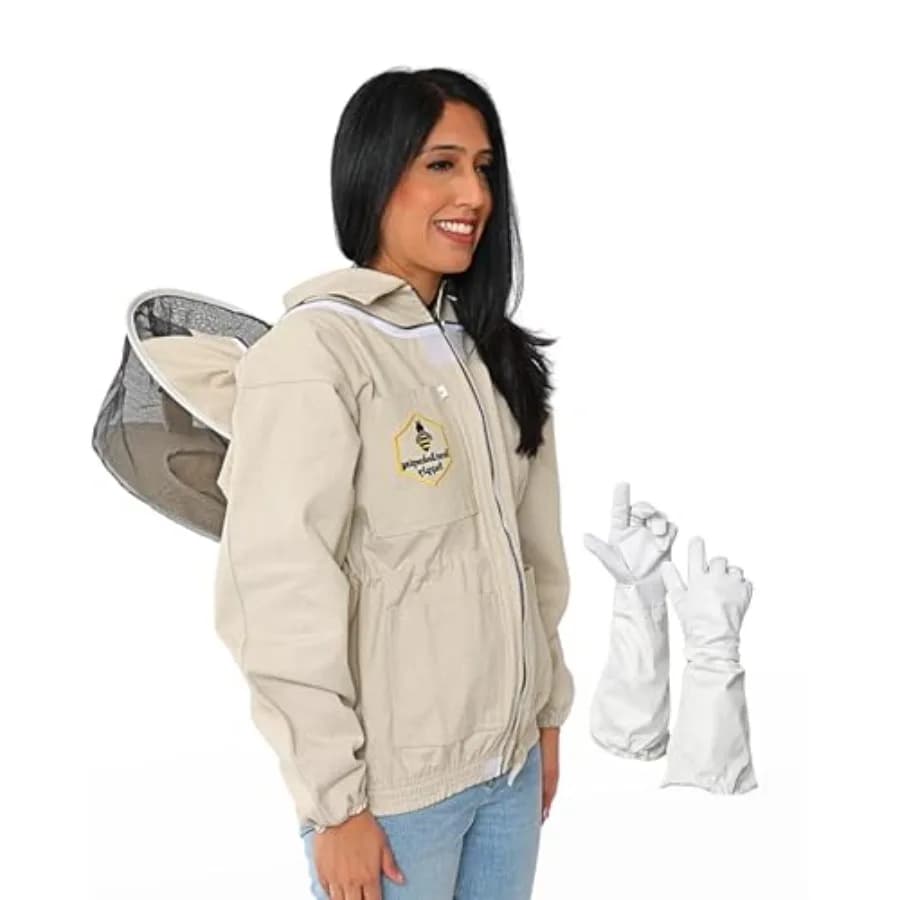 Giacca da Apicoltore con Velo Rotondo e Guanti, in Tela Naturale, con Cerniere YKK in Ottone Resistenti per Professionisti e Hobbisti