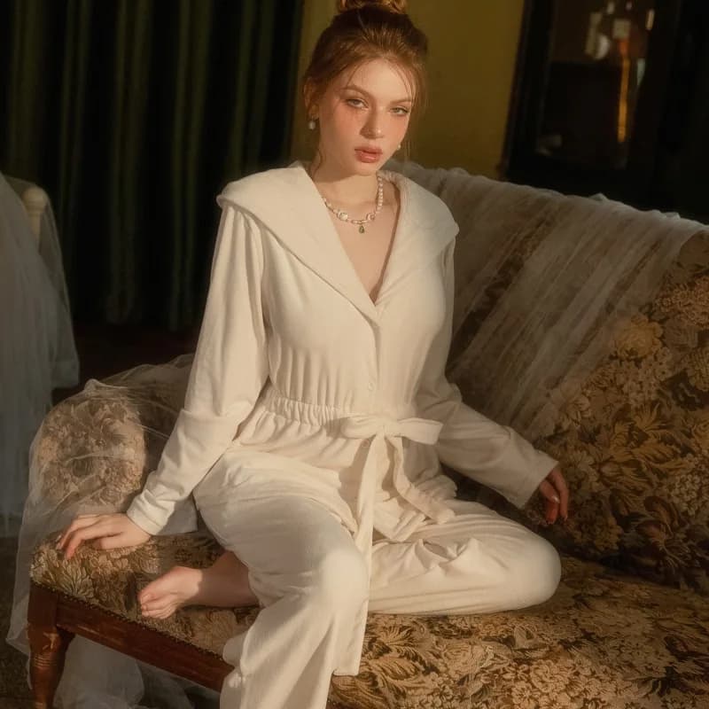 Pigiama in velluto da donna Set accappatoio Sexy con cappuccio Kimono abito pantaloni completo 2024 autunno inverno pigiameria dolce casa indossare indumenti da notte