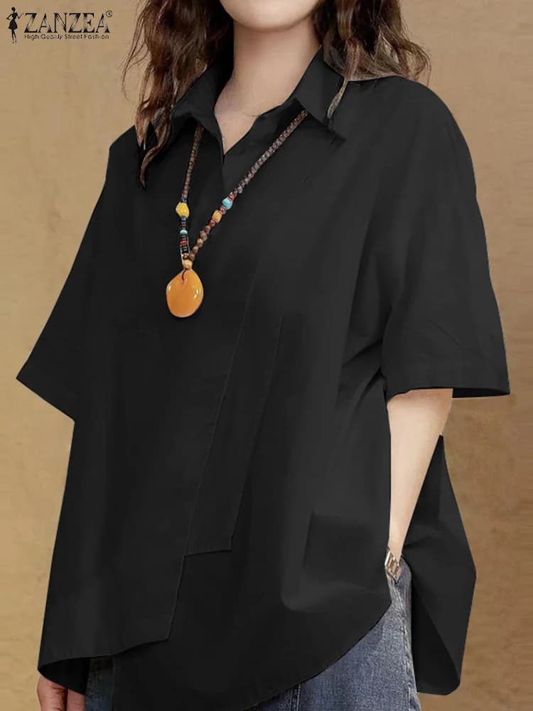 ZANZEA fashion irregular blouse special woman solid korean t-shirt Casual loose oversize half sleeve top 2024 summer tunics