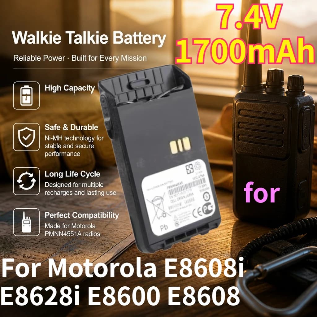 Brand New Walkie Talkie Batteries for Motorola E8608i E8628i E8600 E8608 7.4V 1700mAh Replacement Rechargeable Lithium Battery