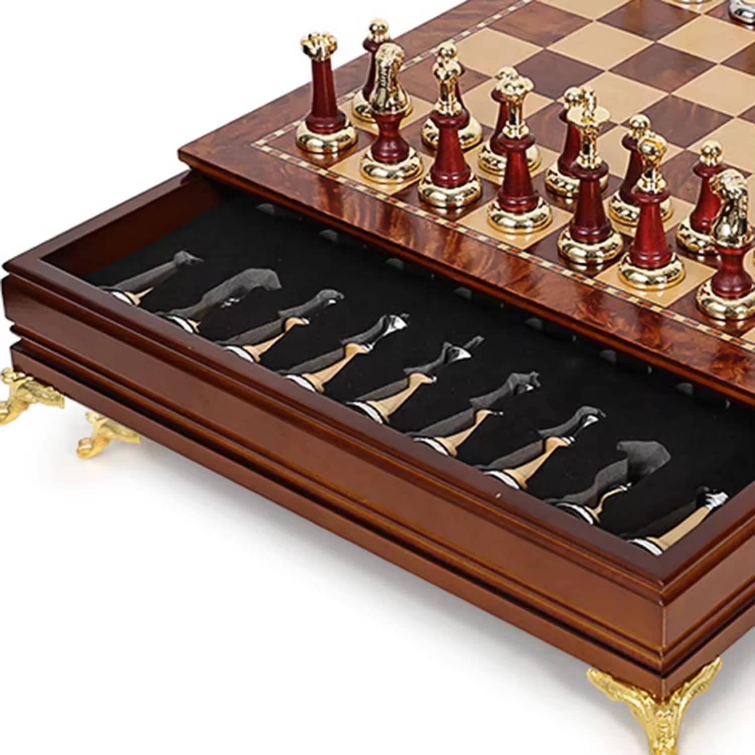 12-Inch Deluxe Metal Chess Set with 2 Extra Queens, Stainless Steel Royal Chessboard, Handcrafted Premium Weighted Pieces